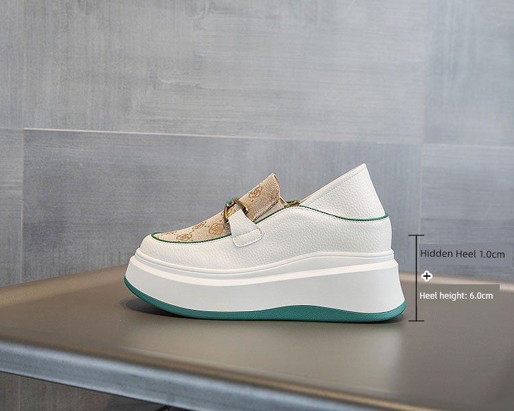 Platform Loafers Women's Small Shoes with Hidden Heels 2024 New Arrival Step-on Two-Way Wear Bean Bag 7cm Elevator Shoes