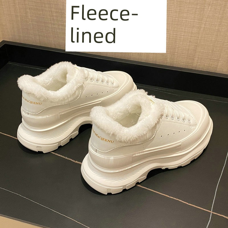 Genuine Leather Spring Platform Shoes Thick Sole Athleisure White Shoes