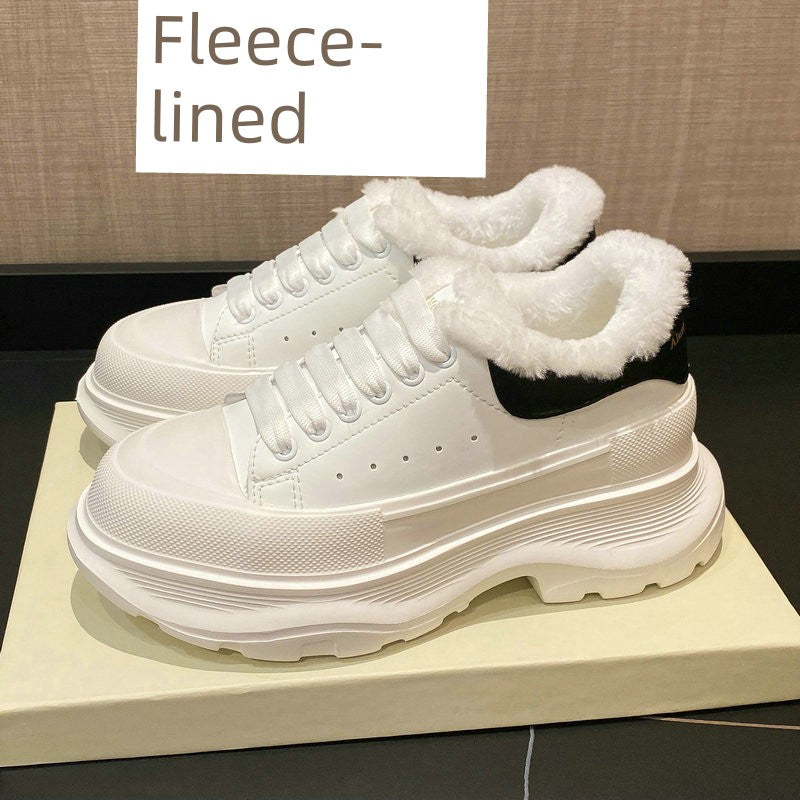 Genuine Leather Spring Platform Shoes Thick Sole Athleisure White Shoes