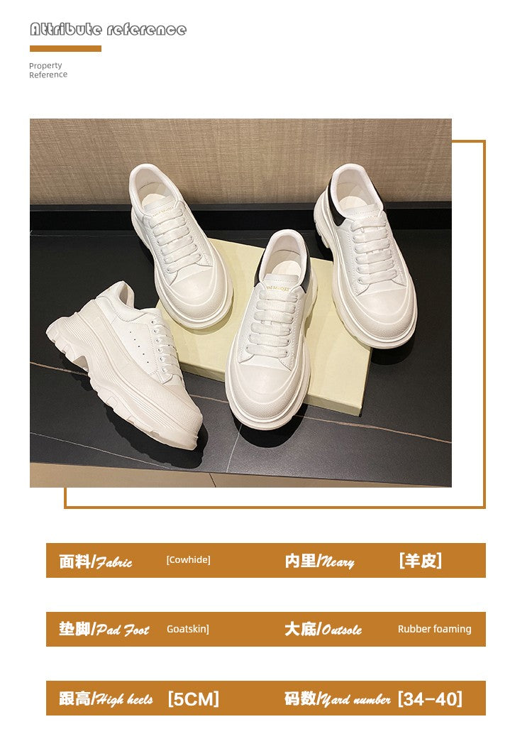 Genuine Leather Spring Platform Shoes Thick Sole Athleisure White Shoes