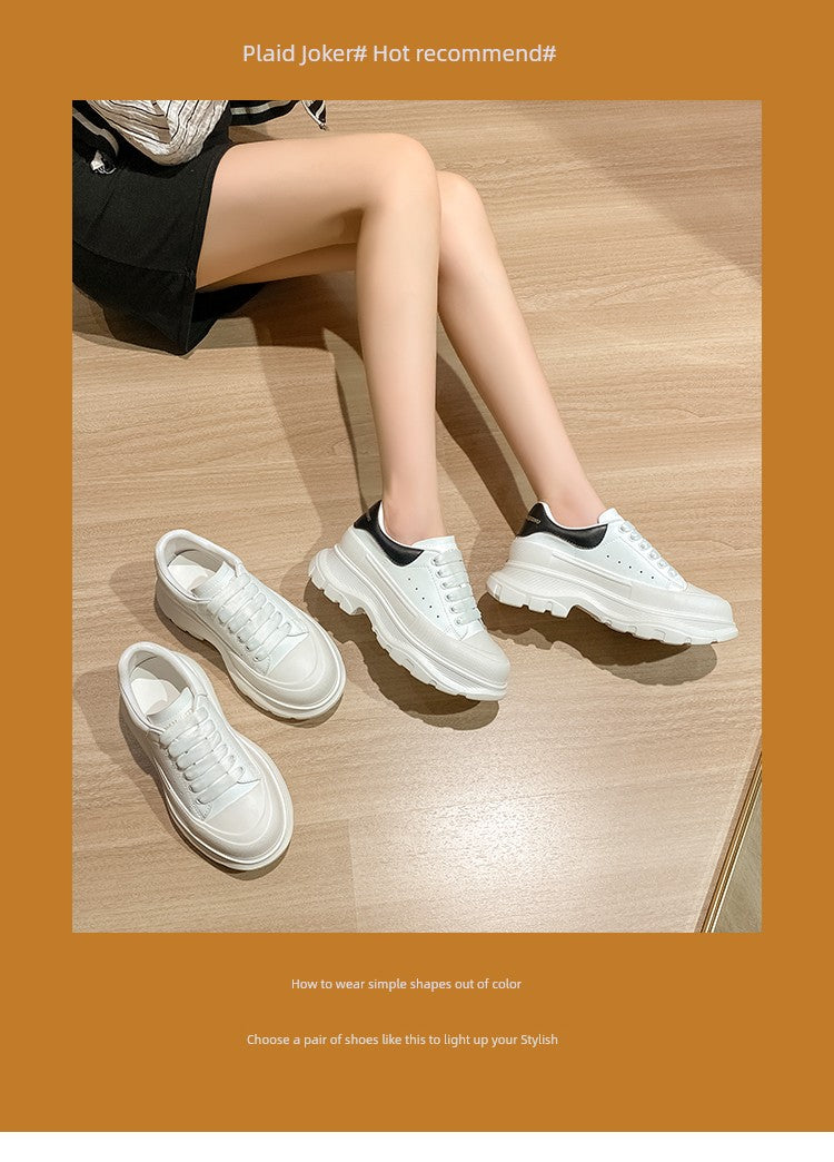 Genuine Leather Spring Platform Shoes Thick Sole Athleisure White Shoes