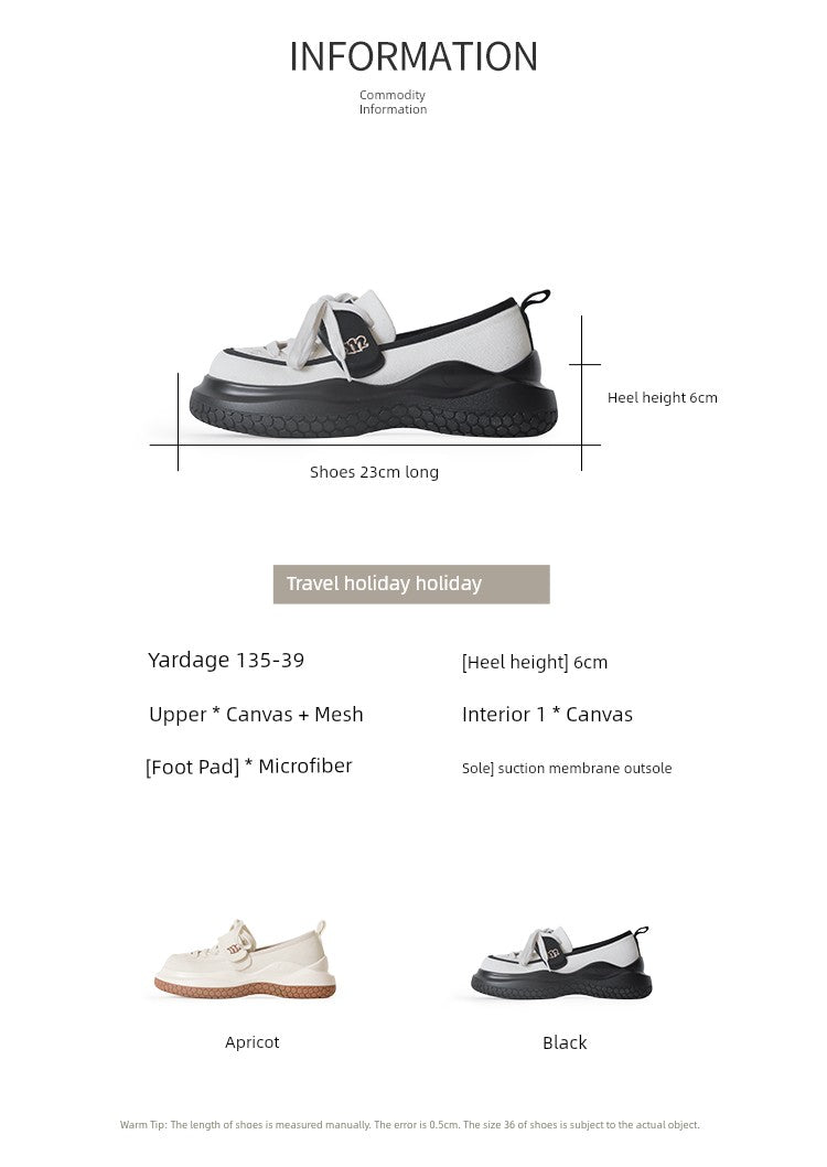 Mary Jane Canvas Shoes for Women 2022 Summer New Arrival Big Head Velcro Stylish Thick Sole Casual Elevator Shoes Women