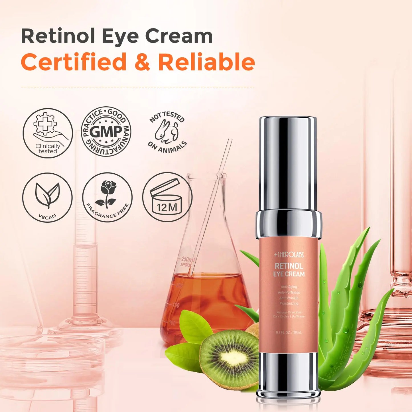 Retinol Eye Cream for Dark Circles and Puffiness, Anti Aging Under Eye Cream with Hyaluronic Acid, Retinol & Collagen to Fight Fine Lines, Wrinkles & Dark Spots Retinol Eye Cream(0.7oz)