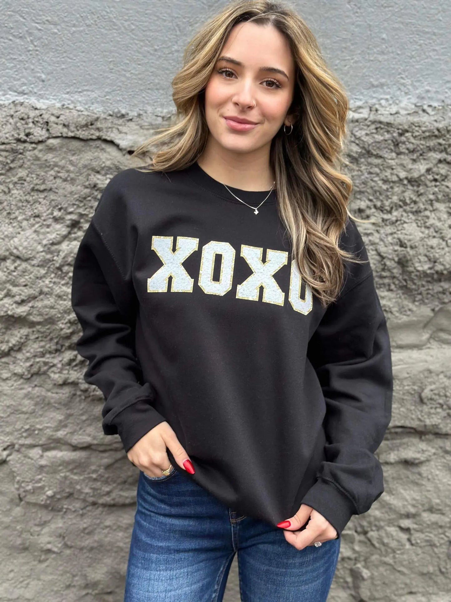 Faux Sequin Black XOXO Sweatshirt