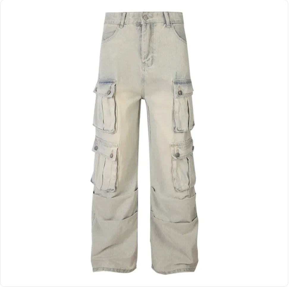 Men's and Women's Loose Wide-Leg Multi-Pocket Pants