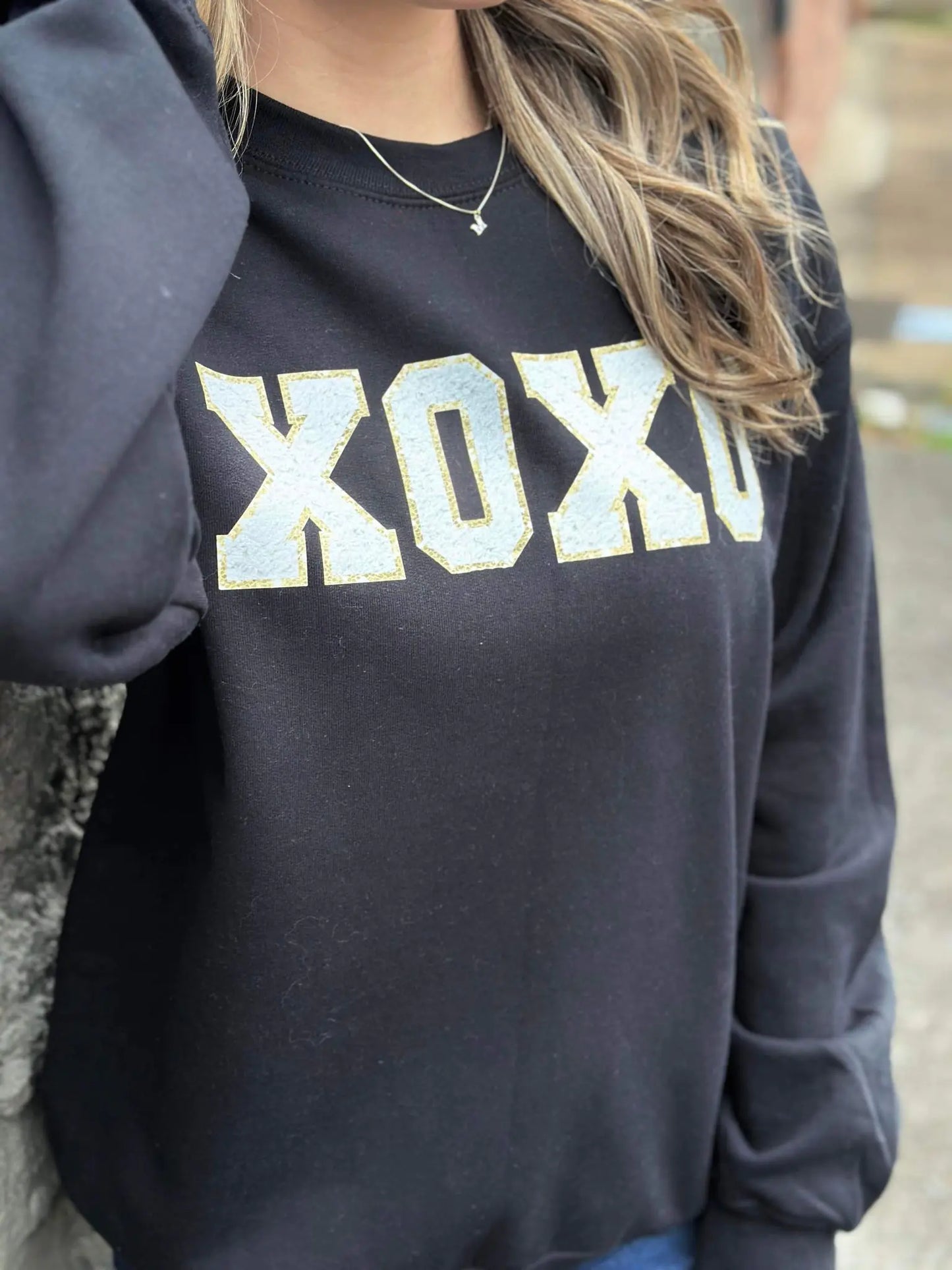 Faux Sequin Black XOXO Sweatshirt