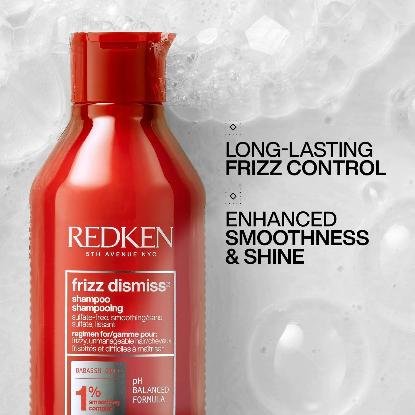 Redken Frizz Dismiss Shampoo | Anti Frizz Shampoo with Humidity Protection | Gently Cleanses, Smooths, and Adds Shine | Weightless Long-Lasting Frizz Control | For Frizzy Hair | Sulfate Free 10.1 Fl Oz (Pack of 1)
