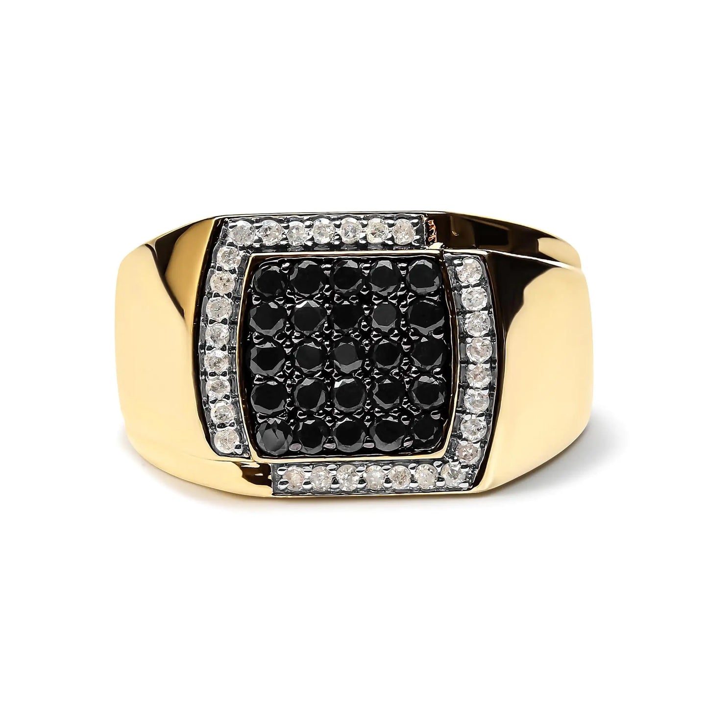 Men's 14K Yellow Gold Plated .925 Sterling Silver 1.00 Cttw White and Black Treated Diamond Ring (Black / I-J Color, I2-I3 Clarity)