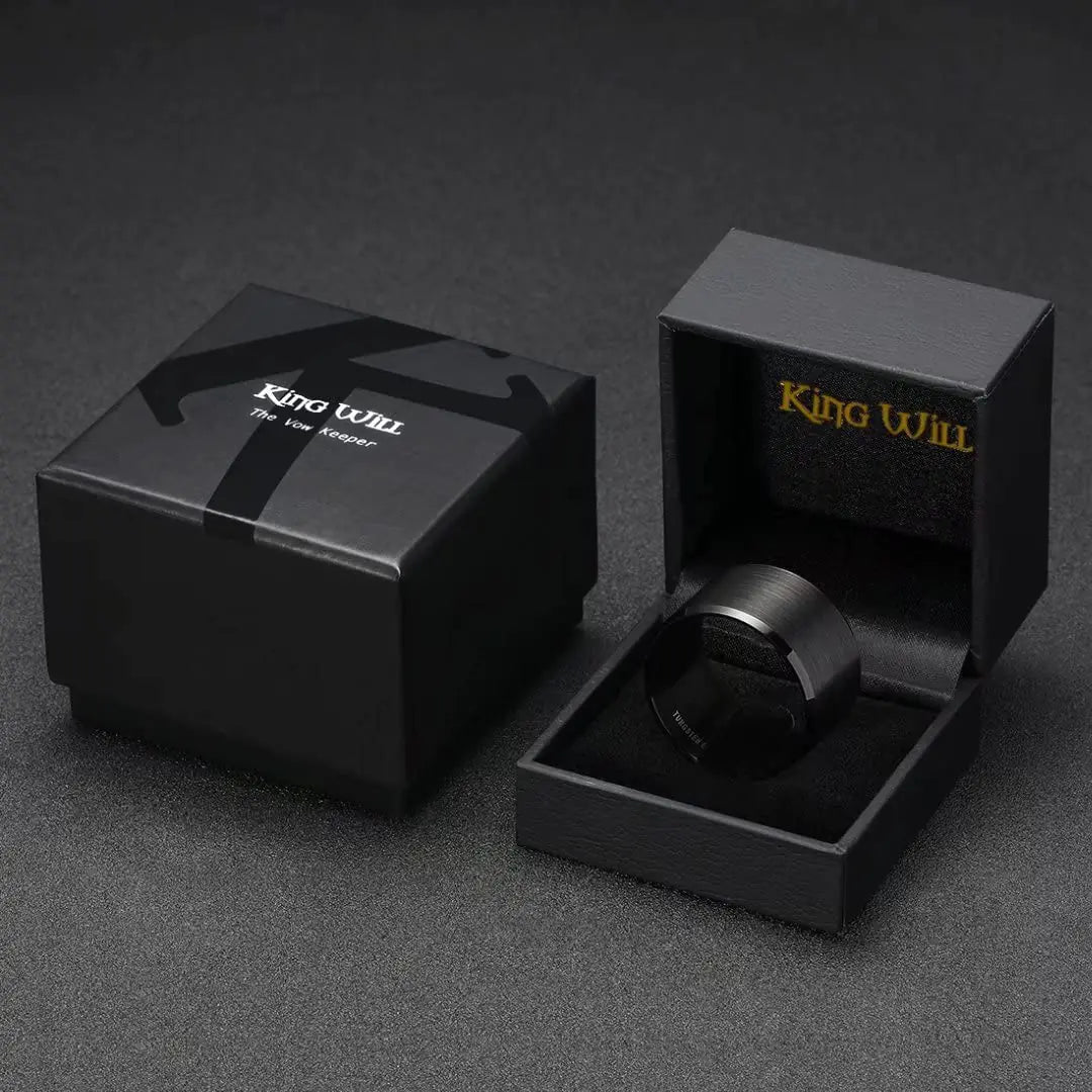 King Will Basic 6mm 7mm 8mm 9mm 10mm Men Wedding Black/Silver Tungsten Ring Matte Finish Beveled Polished Edge Comfort Fit Black-15mm 7