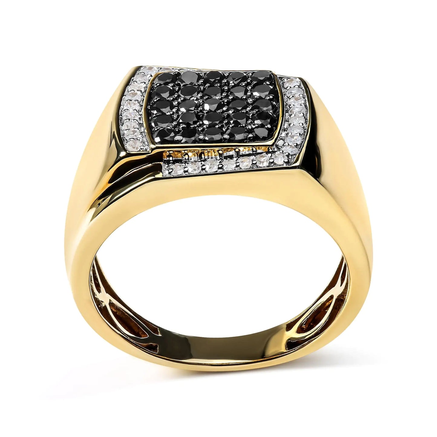 Men's 14K Yellow Gold Plated .925 Sterling Silver 1.00 Cttw White and Black Treated Diamond Ring (Black / I-J Color, I2-I3 Clarity)
