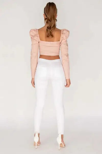 WHITE KNEE SLASH HIGH WAISTED JEGGING
