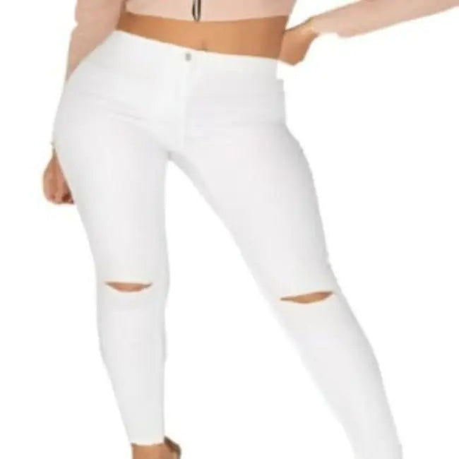 WHITE KNEE SLASH HIGH WAISTED JEGGING