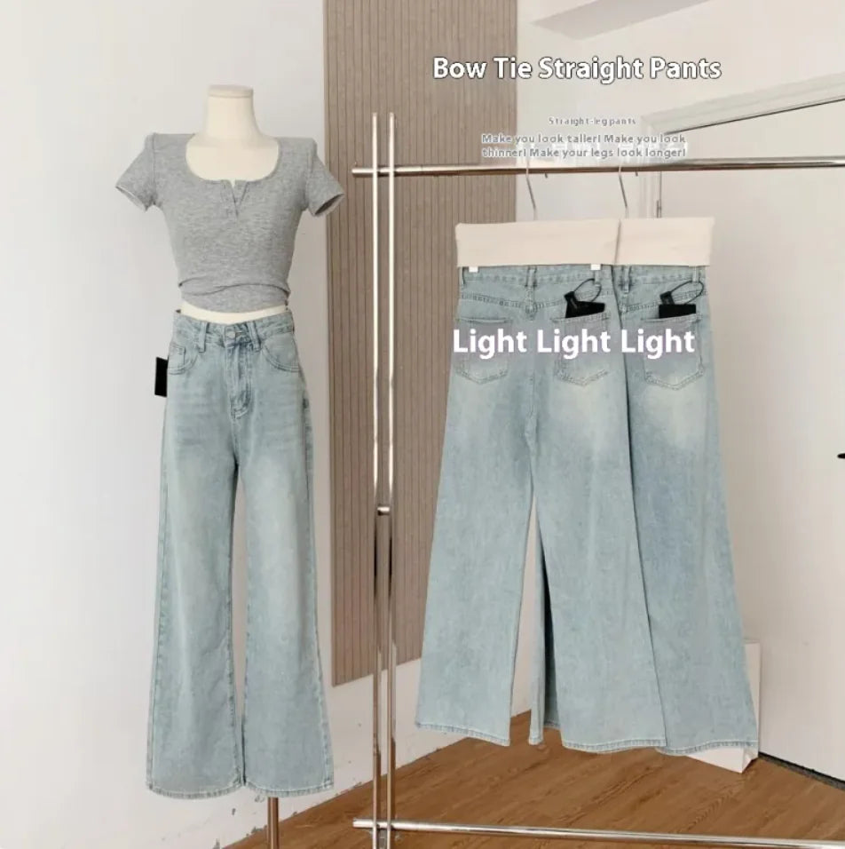 Ballet Embroidery Light Blue Wide-Leg Jeans