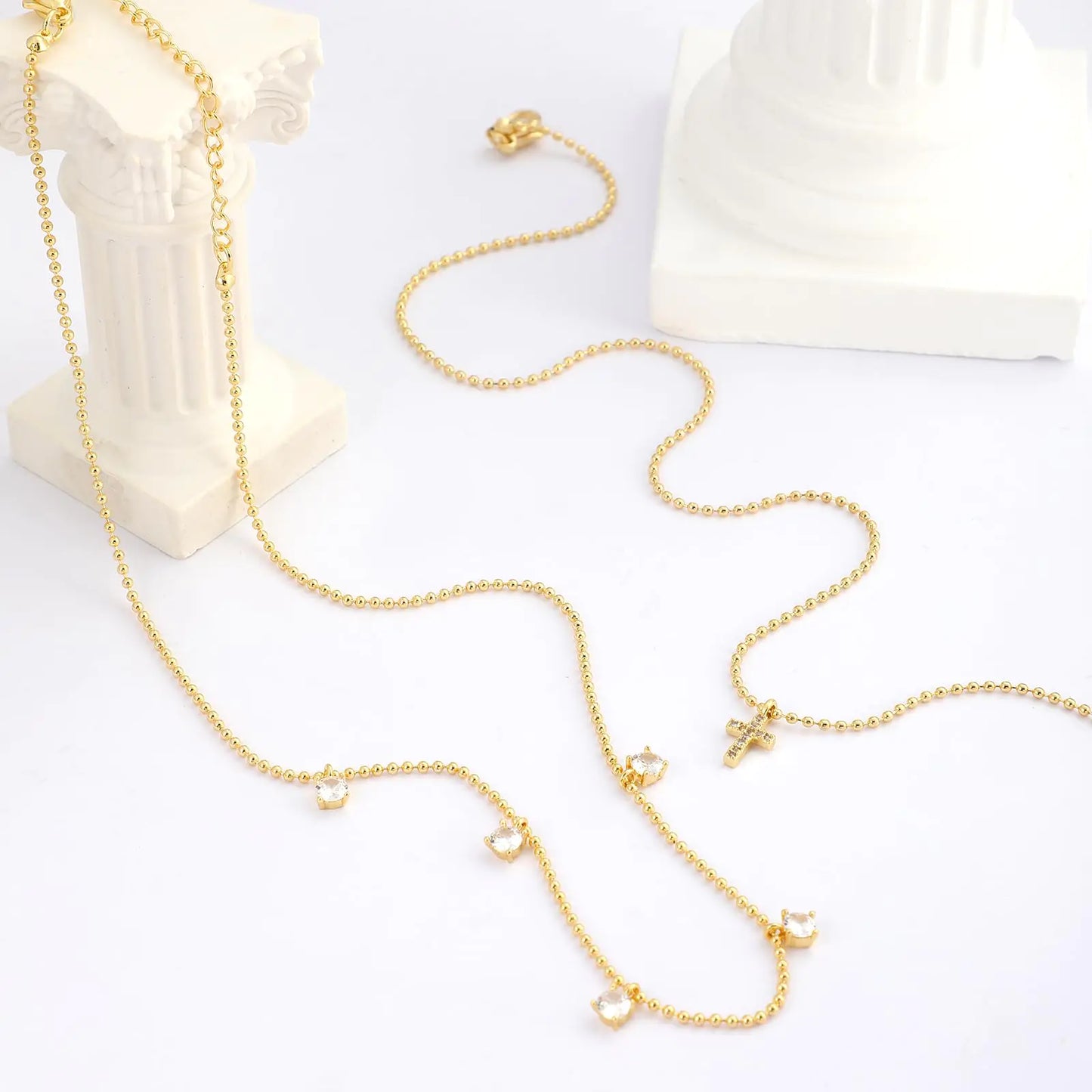 Cross Necklace for Women 14K Real Gold Silver Plated Dainty Small Cross Pendant Choker Simple Trendy Cute Cross Charm Chain Necklace Faith Jewelry Religious Minimalist Gift 2 Layered Bead+Diamond Cross-GD