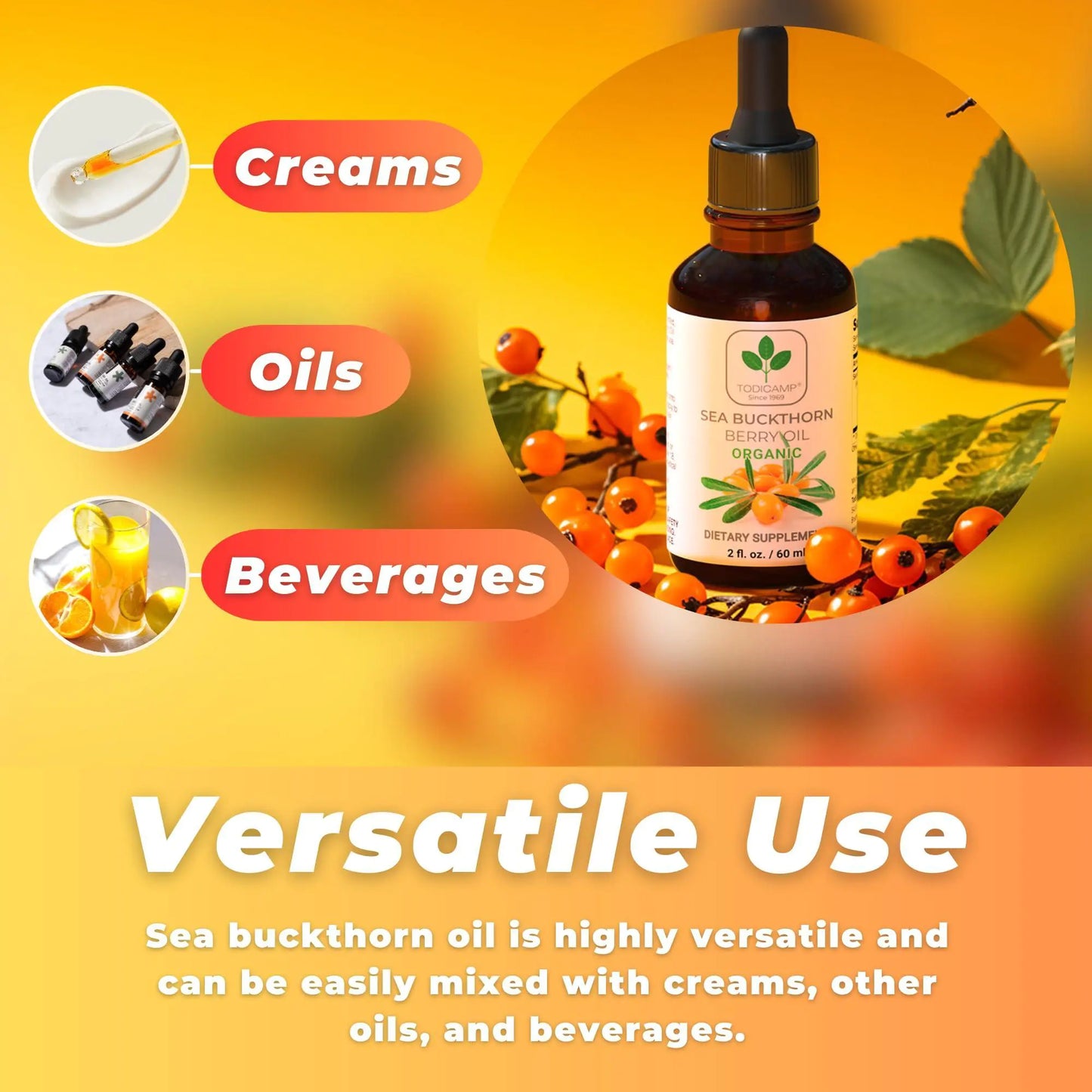 Sea Buckthorn Oil Organic 2 fl oz Cold Pressed Sea Buckthorn Berry Oil