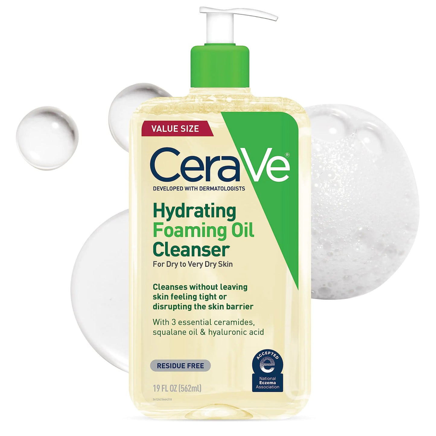 CeraVe Hydrating Foaming Oil Cleanser | Moisturizing Oil Cleanser for Face & Body | Squalane Oil + Hyaluronic Acid + Ceramides | For Dry to Very Dry Skin | Fragrance Free & Residue Free | 19 FL Oz 19 Fl Oz (Pack of 1)