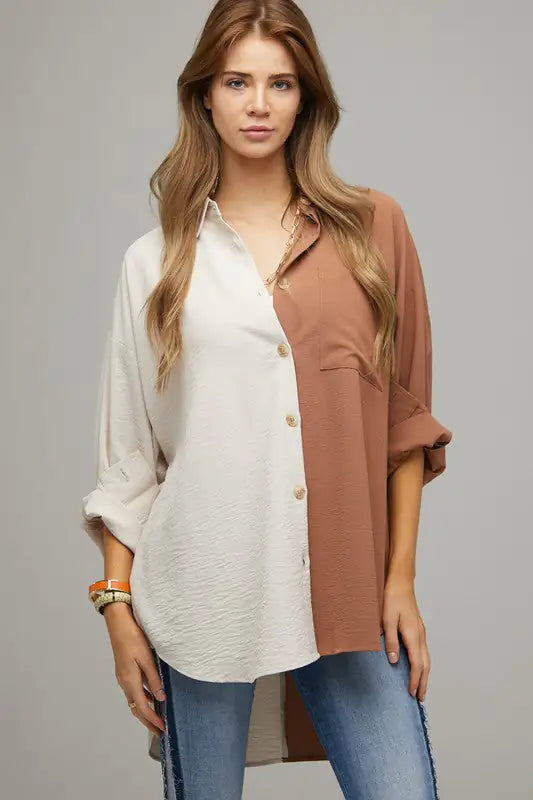 Two Color Button Down Shirt