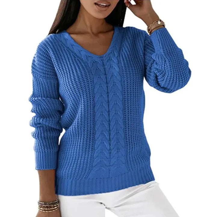 Cozy Twist V-Neck Knit Pullover