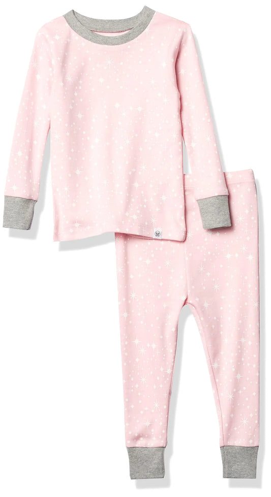 HonestBaby 2-Piece Pajamas Sleepwear PJs 100% Organic Cotton for Infant Baby and Toddler Girls 2T Twinkle Star Pink