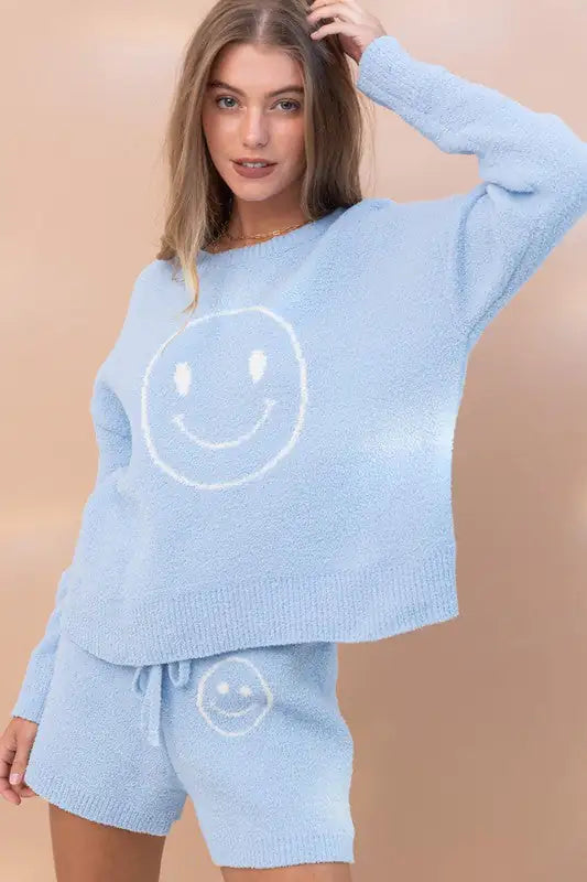 Cozy Smiley Face Shorts Set