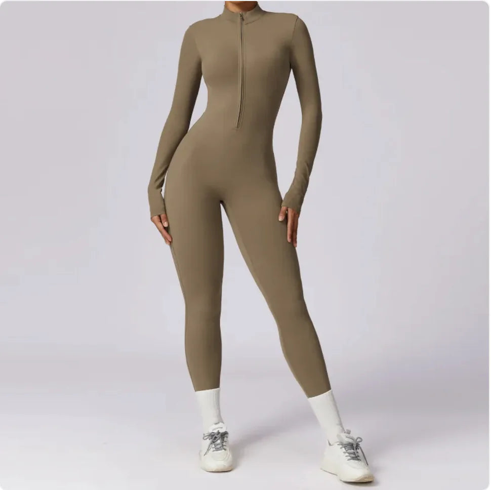 Women's Long-Sleeve Zipper Sports Jumpsuit