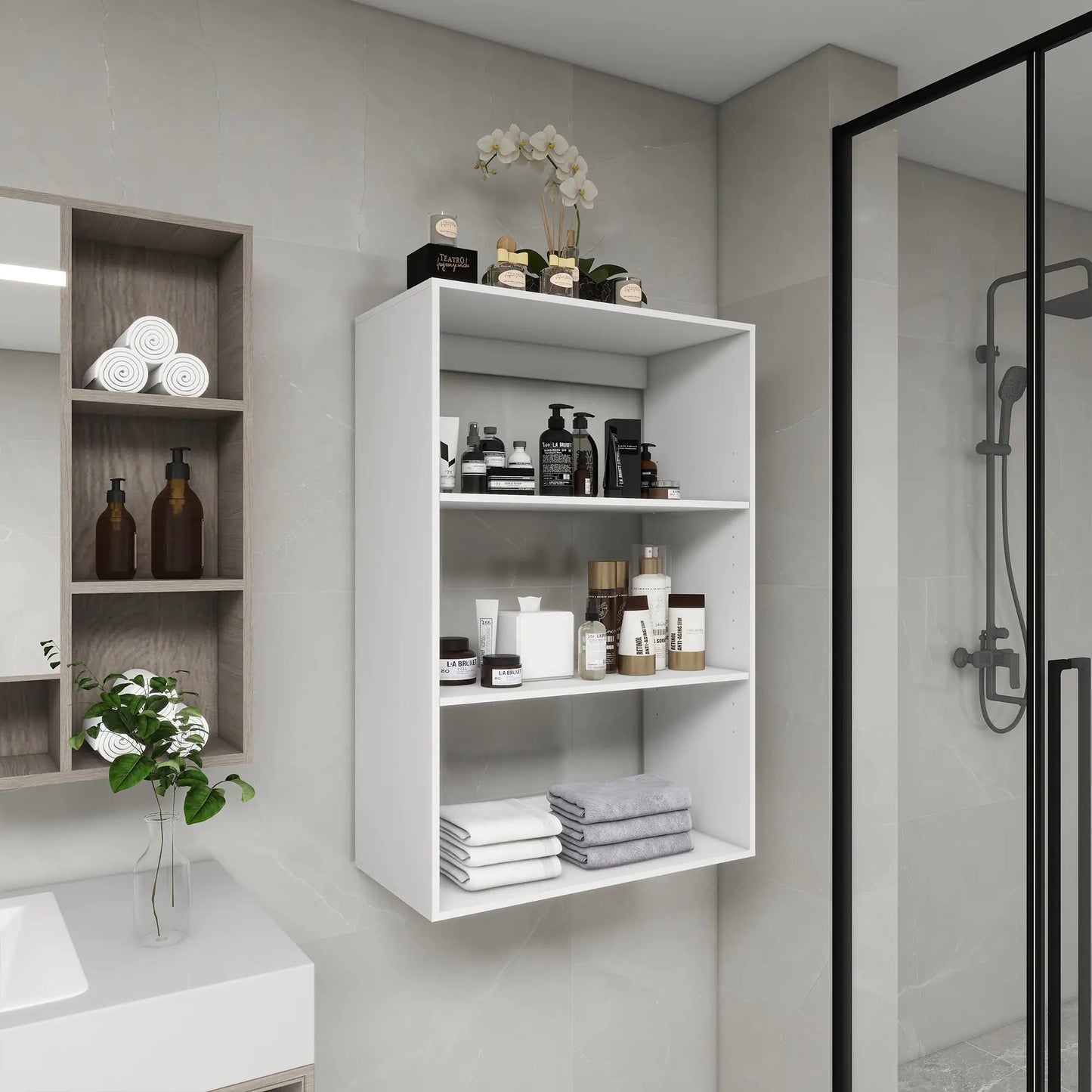 B4 Bathroom colset shelves Wood Modular Closet System Wall Mounted Shelves Walk in Clothes Storage Cabinet Shelving Built in Closet Organizer for Bedroom White 31.49''W x 16.04''D x 47.24''H