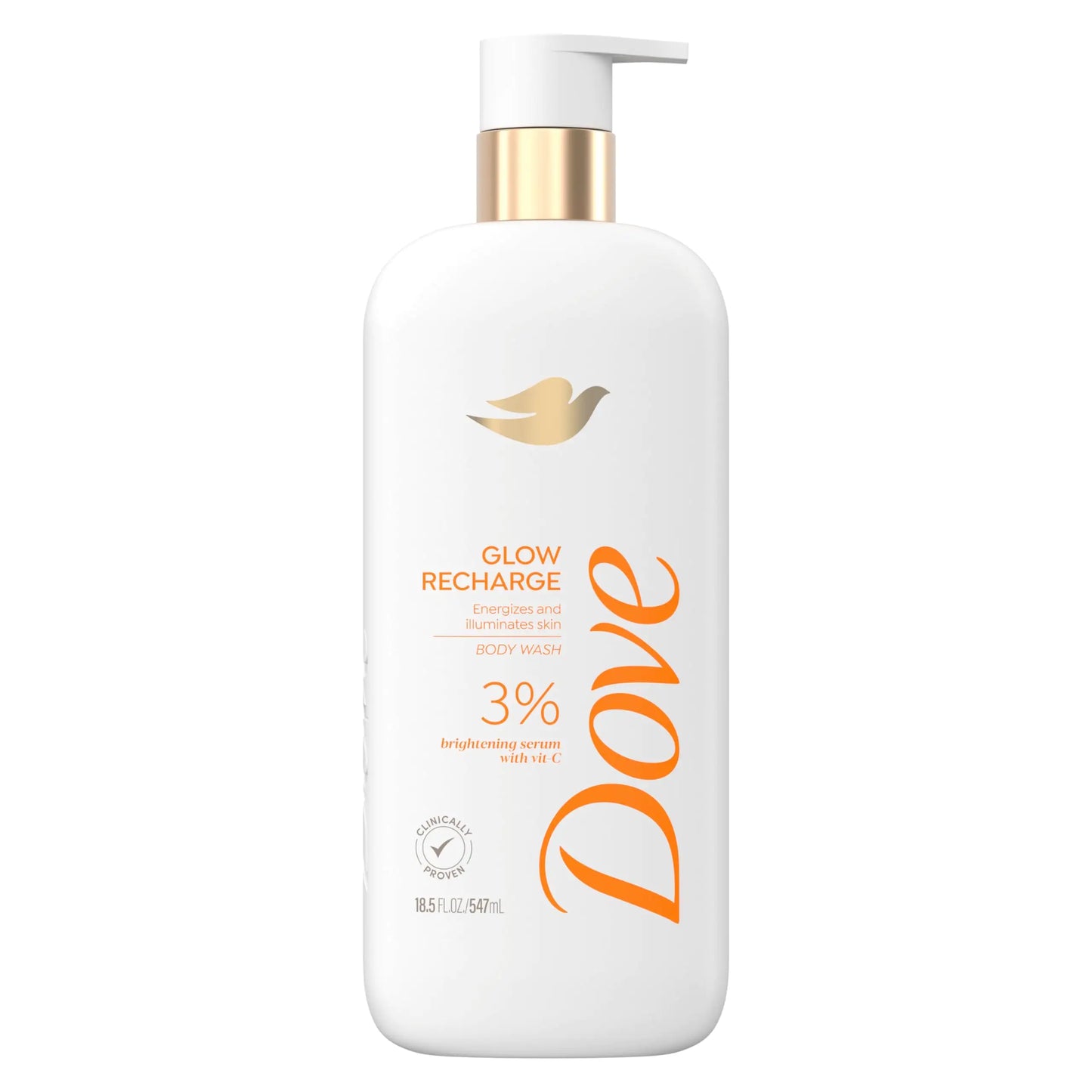 Dove Exfoliating Body Wash Glow Recharge Energizes & illuminates skin 3% brightening serum & Body Wash Exfoliate Away Micro-polishes for silkier skin 4% refining serum with AHA 18.5 oz Baby Wash + Body Wash Exfoliate Away