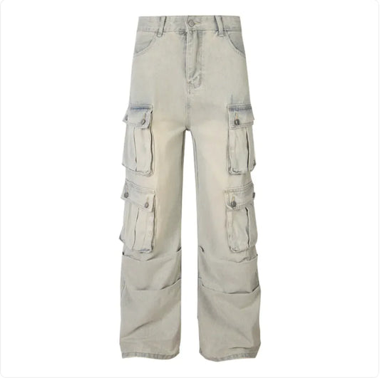 Men's and Women's Loose Wide-Leg Multi-Pocket Pants