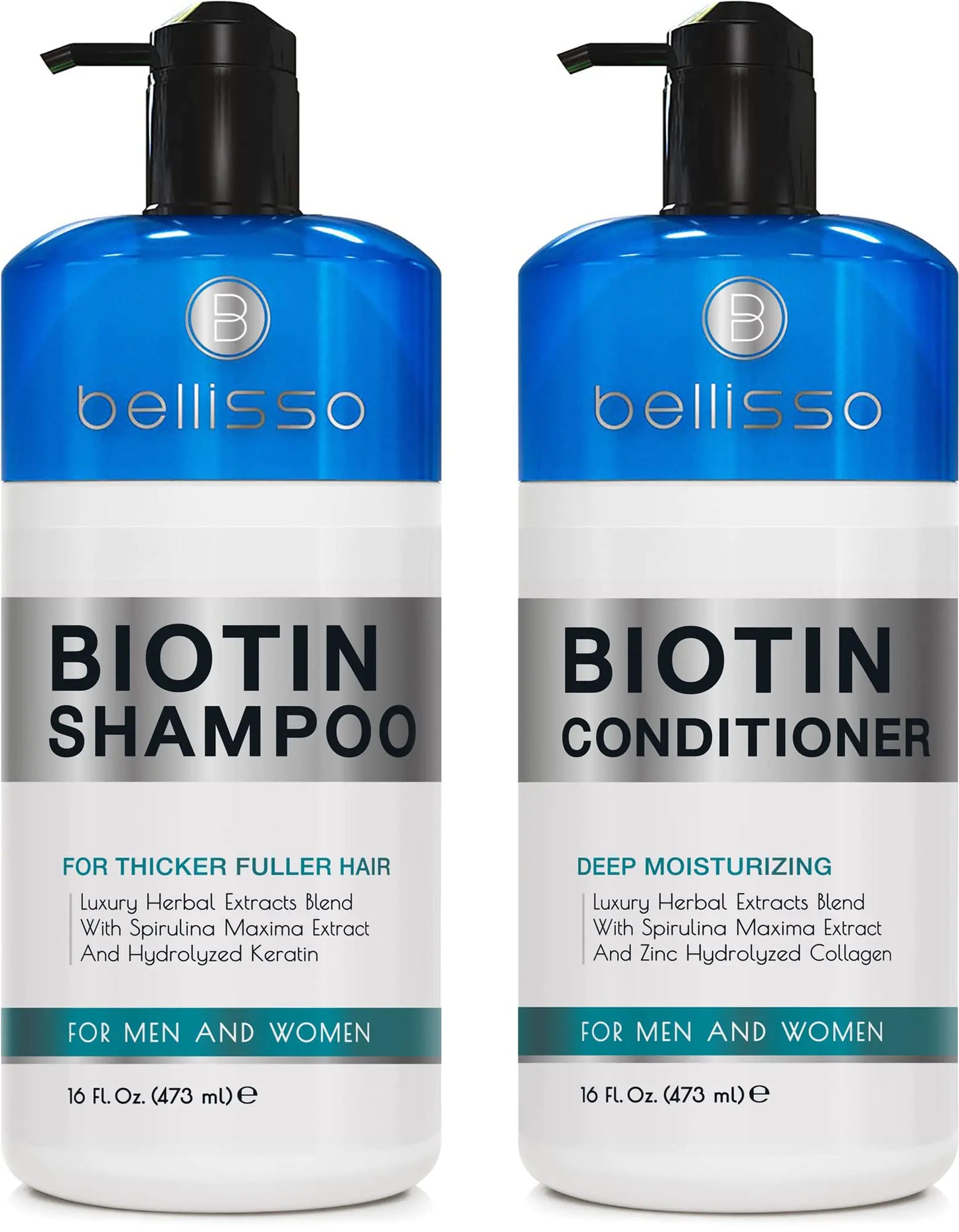 Biotin Shampoo and Conditioner Set - Sulfate and Paraben Free Treatment for Men and Women - Hair Thickening Volumizing Products to Help Boost Thinning Hair with Added Keratin 16 Fl Oz (Pack of 2)