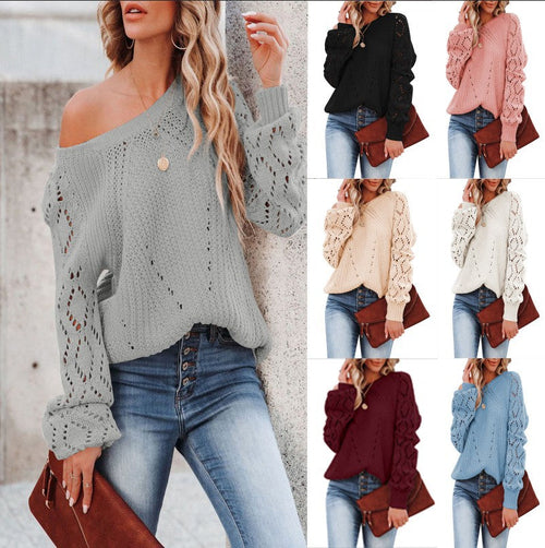 Solid Color Loose Top Women's Autumn And Winter New Hollow Pattern Rou