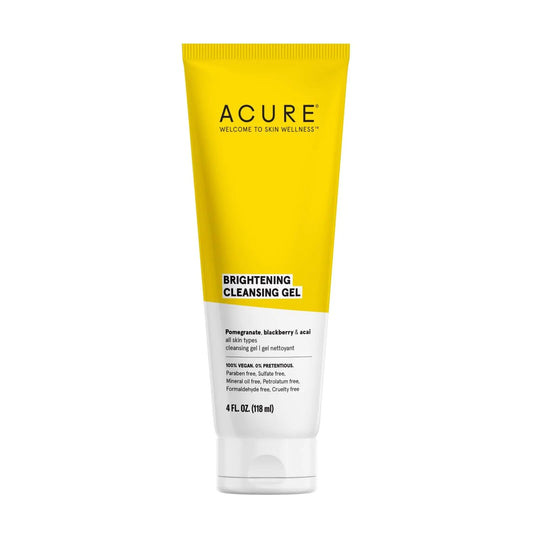 Acure Brightening Cleansing Gel - Vegan Cleanser for Radiant Skin - Pomegranate, Blackberry & Acai Infused - Antioxidant-Rich Gentle Formula for All Skin Types - 4 Fl Oz 4 Fl Oz (Pack of 1)