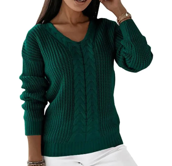 Cozy Twist V-Neck Knit Pullover