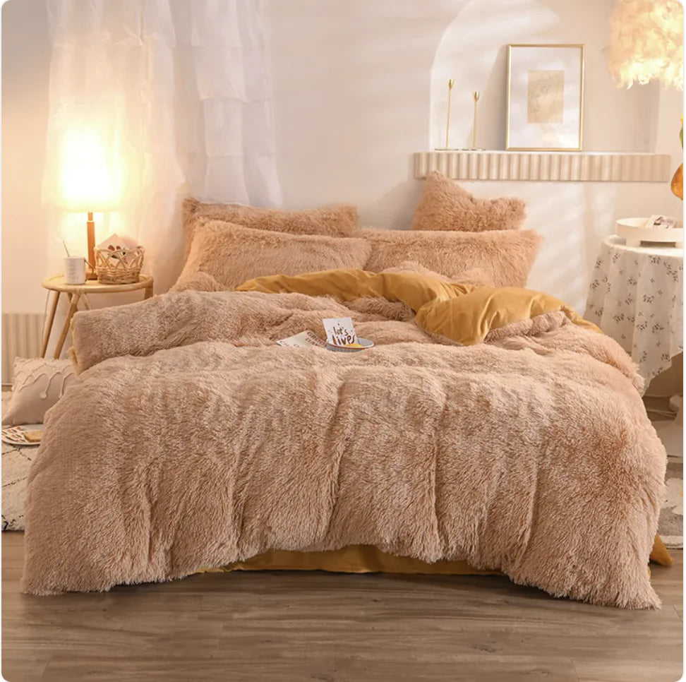 Luxury Plush Fleece Bedding Set - Queen & King Sizes, Warm Quilt Cover & Pillowcases