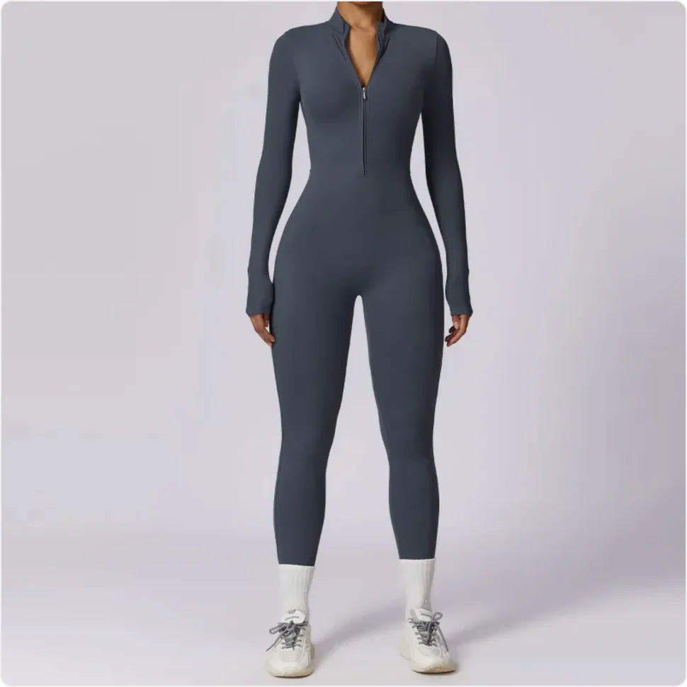 Women's Long-Sleeve Zipper Sports Jumpsuit