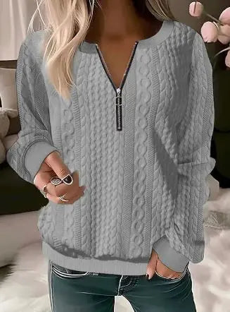 Women's V-Neck Long Sleeve Zipper Top