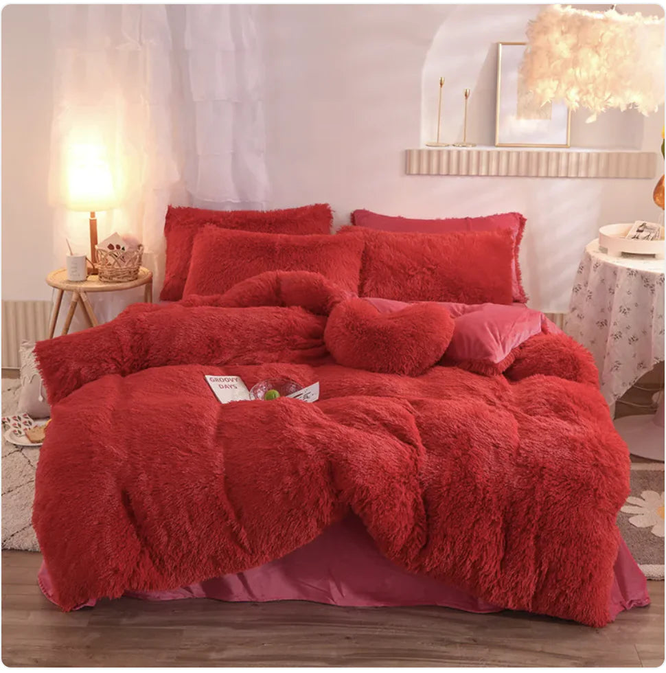 Luxury Plush Fleece Bedding Set - Queen & King Sizes, Warm Quilt Cover & Pillowcases