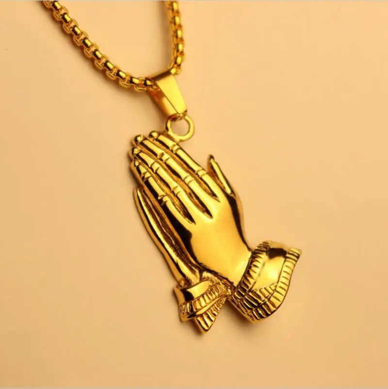 New Trendy Praying Hands Pendant Necklace Men's Necklace Fashion Metal Religious Amulet Pendant Accessories Party Jewelry