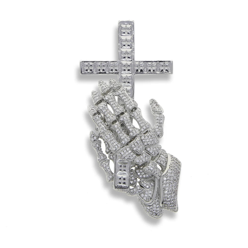 Wholesale Hip Hop Icde Cubic Zirconia CZ Iced Out Praying Hands Cross Necklaces Pendants For Men Jewelry With Twist Rope Chain