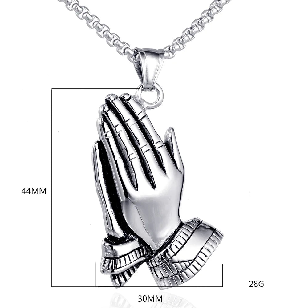 New Trendy Praying Hands Pendant Necklace Men's Necklace Fashion Metal Religious Amulet Pendant Accessories Party Jewelry