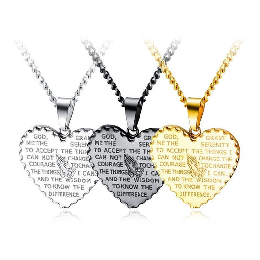 Heart Bible Scripture Prayer Necklace For Men Christian Stainless Steel Pendant Jewelry Retro Praying Hands Pendant Necklaces