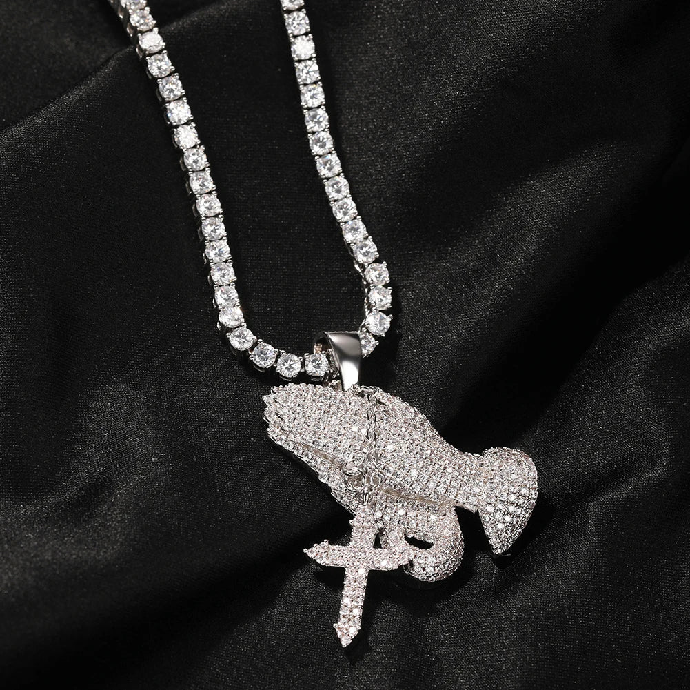 UWIN Praying Hands Cross Necklaces & Pendants For Men Women Iced Out Cubic Zirconia Jewelry With Solid Back for Drop Shipping