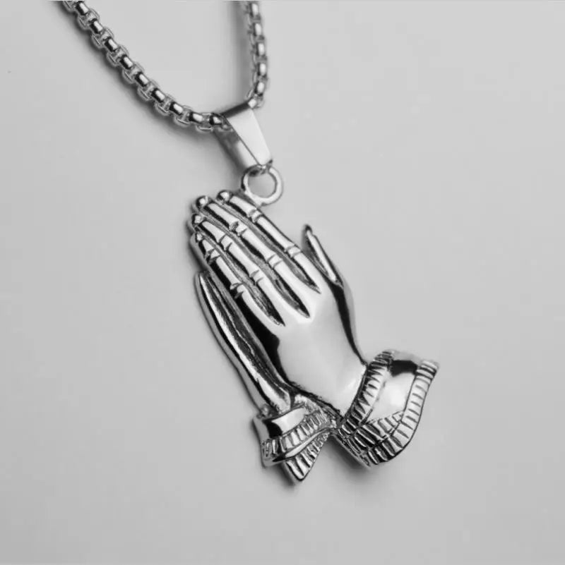 New Trendy Praying Hands Pendant Necklace Men's Necklace Fashion Metal Religious Amulet Pendant Accessories Party Jewelry