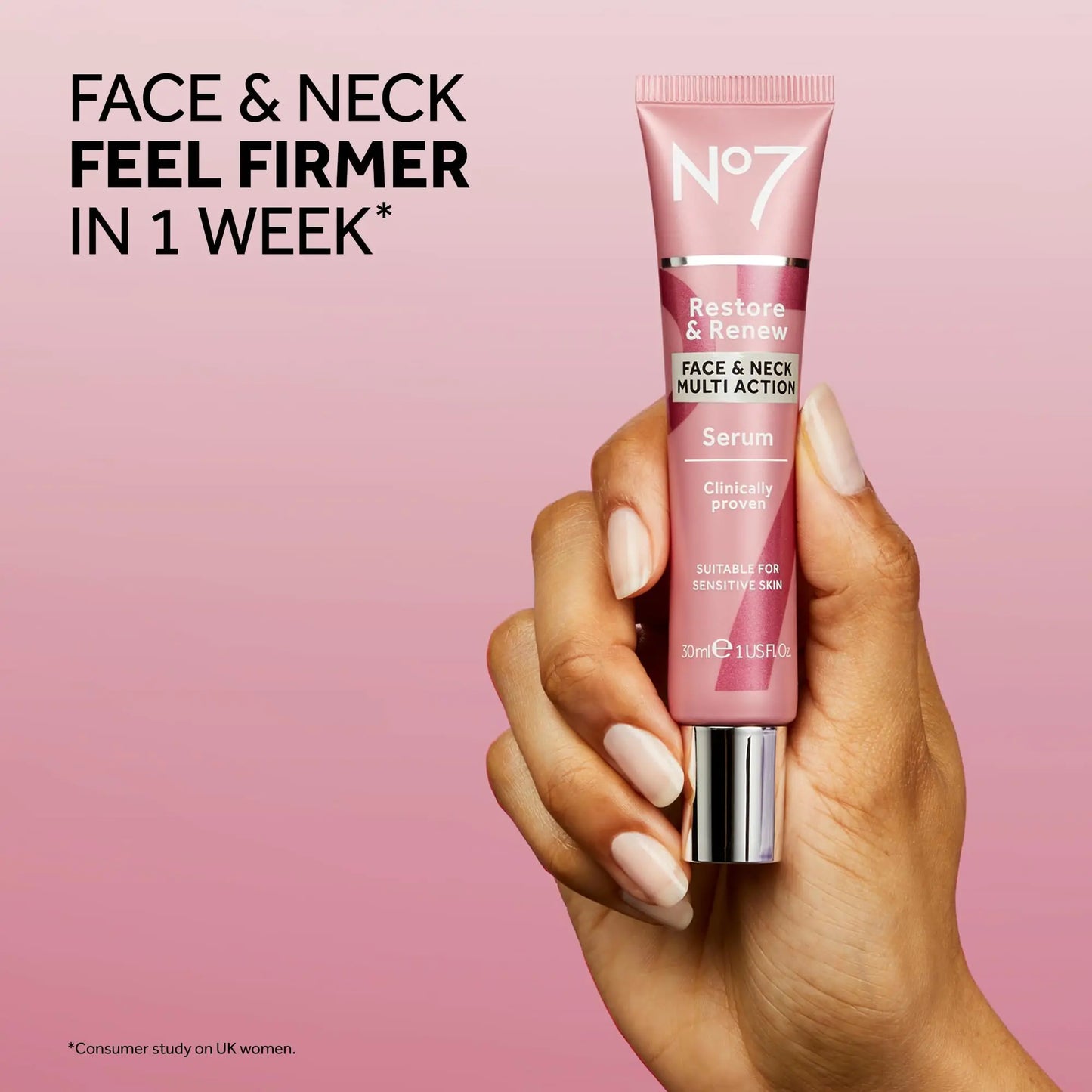 No7 Restore & Renew Multi-Action Face & Neck Serum - Anti Aging Serum for Deep Wrinkle Repair - Collagen Infused Face Serum with a Hydrating Blend of Hibiscus Peptides & Hyaluronic Acid (1.69 Fl Oz) 1.69 Fl Oz (Pack of 1)