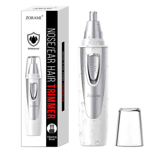 Ear and Nose Hair Trimmer Clipper - 2024 Professional Painless Eyebrow & Facial Hair Trimmer for Men Women,Battery-Operated Trimmer with IPX7 Waterproof,Dual Edge Blades for Easy Cleansing White