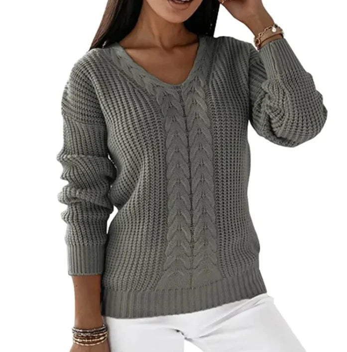 Cozy Twist V-Neck Knit Pullover