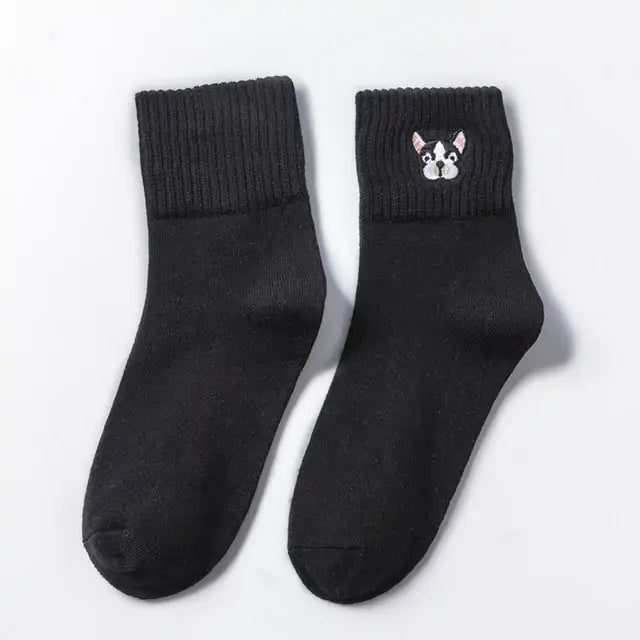 French Bulldog Embroidered Socks