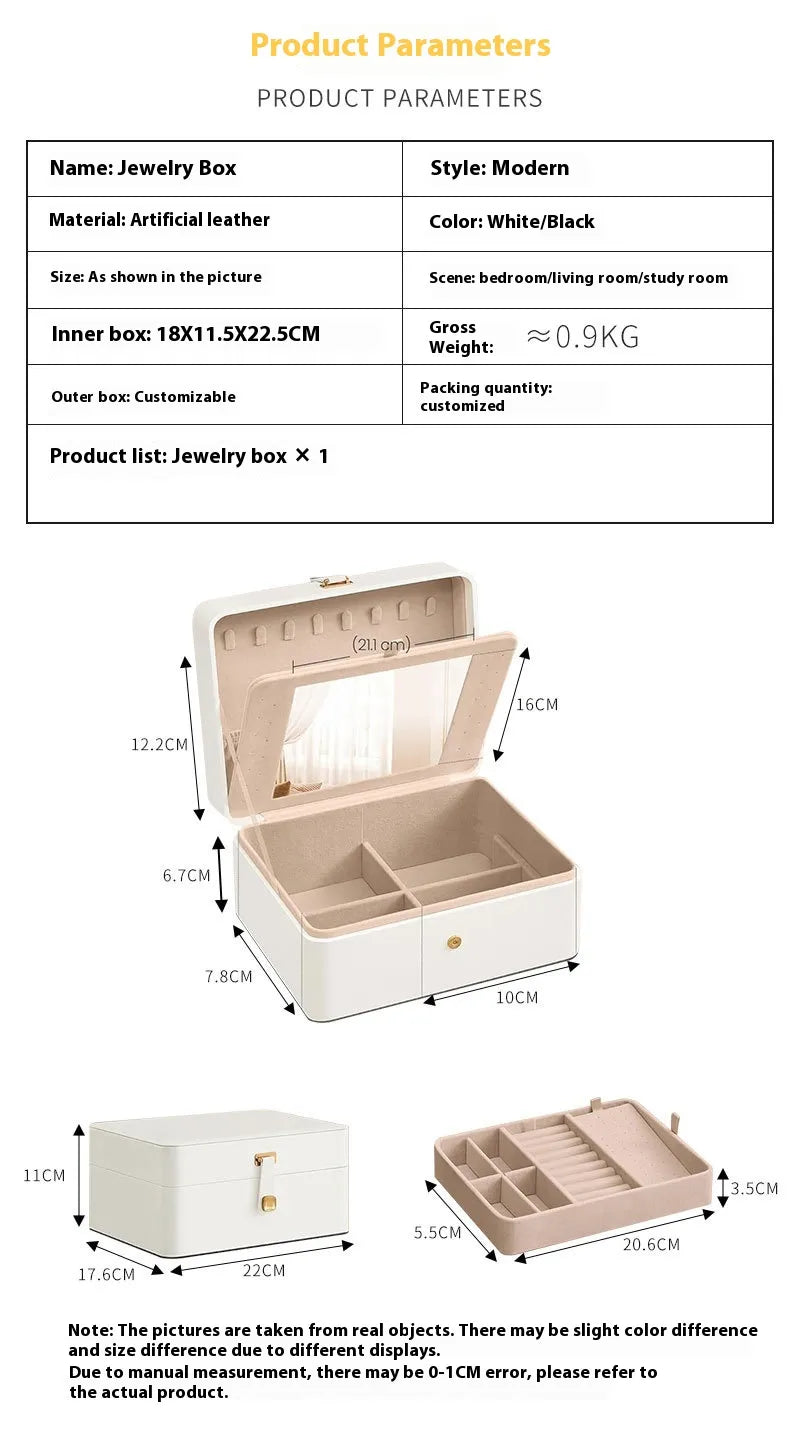 Clamshell Large Capacity Jewelry Box With Sandwich Mirror