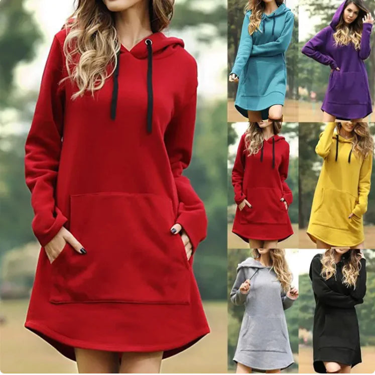 Women's Hooded Sweatshirt Dress with Pockets