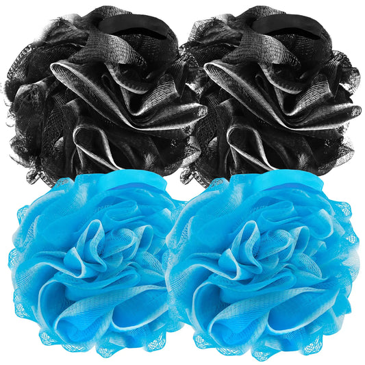 Bath Loofah Sponge Back Scrubber Shower Sponge Soft Mesh Exfoliator Pouf Shower Ball Bath Sponges for Women and Men Bath Accessories 4Pack 50G Blue Black