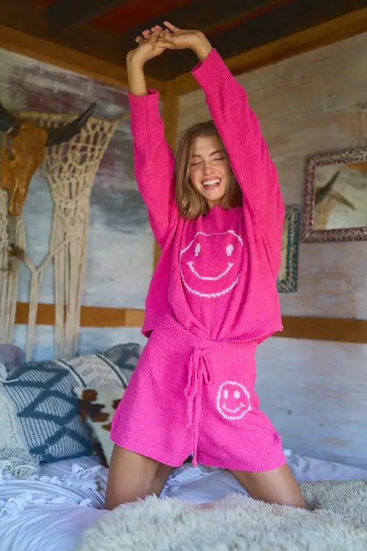 Cozy Smiley Face Shorts Set